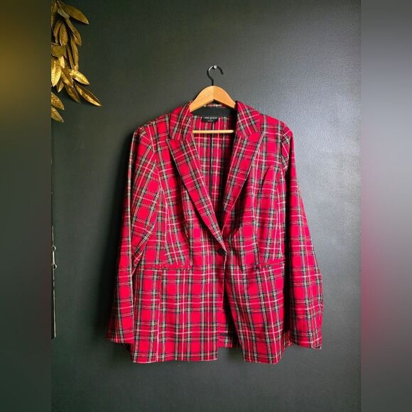 Lane Bryant Perfect Drape One-Button Red Tartan Plaid Blazer Sz 16 - Picture 1 of 8